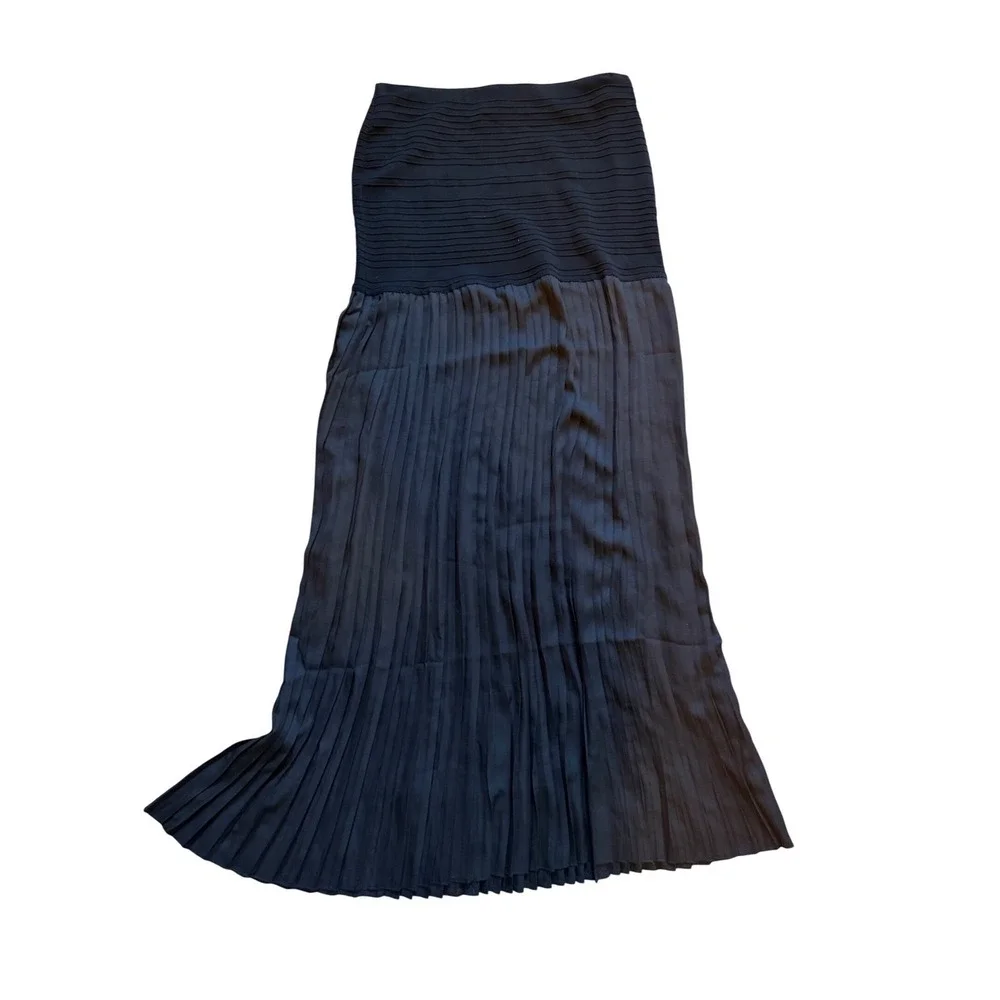 Blithe LA Black Knit Vest and Pleated Maxi Skirt 2 Piece Set Gold Buttons Large
